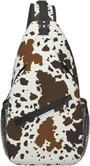 Anti Theft Sling Bag for Brown Skin Milk Cow Print Crossbody Chest Backpack Small Daypack Fashion Outdoor Cycling Gym Chest Shoulder Bags for Men & Women