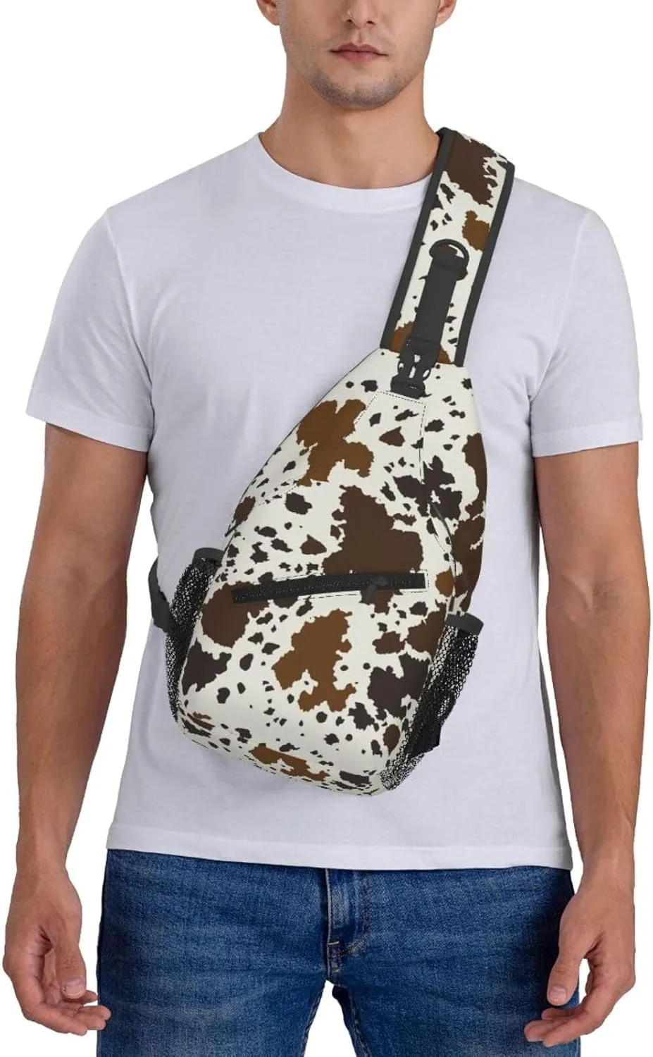 Anti Theft Sling Bag for Brown Skin Milk Cow Print Crossbody Chest Backpack Small Daypack Fashion Outdoor Cycling Gym Chest Shoulder Bags for Men & Women