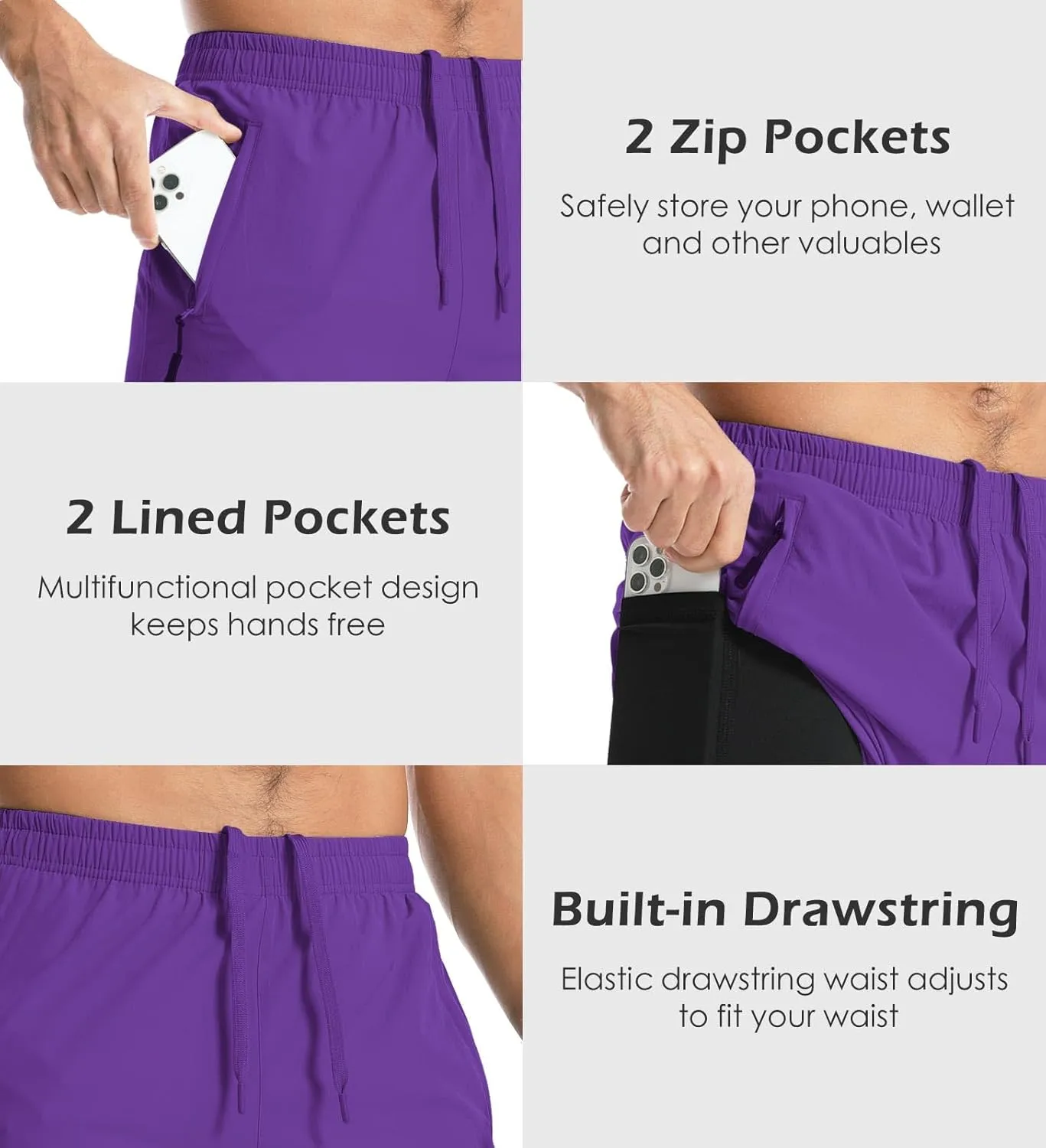 Aolesy Men's Gym Shorts Linerless & Liner - 5" Quick Dry Workout Running Shorts with Zip Pockets Sports Athletic Shorts