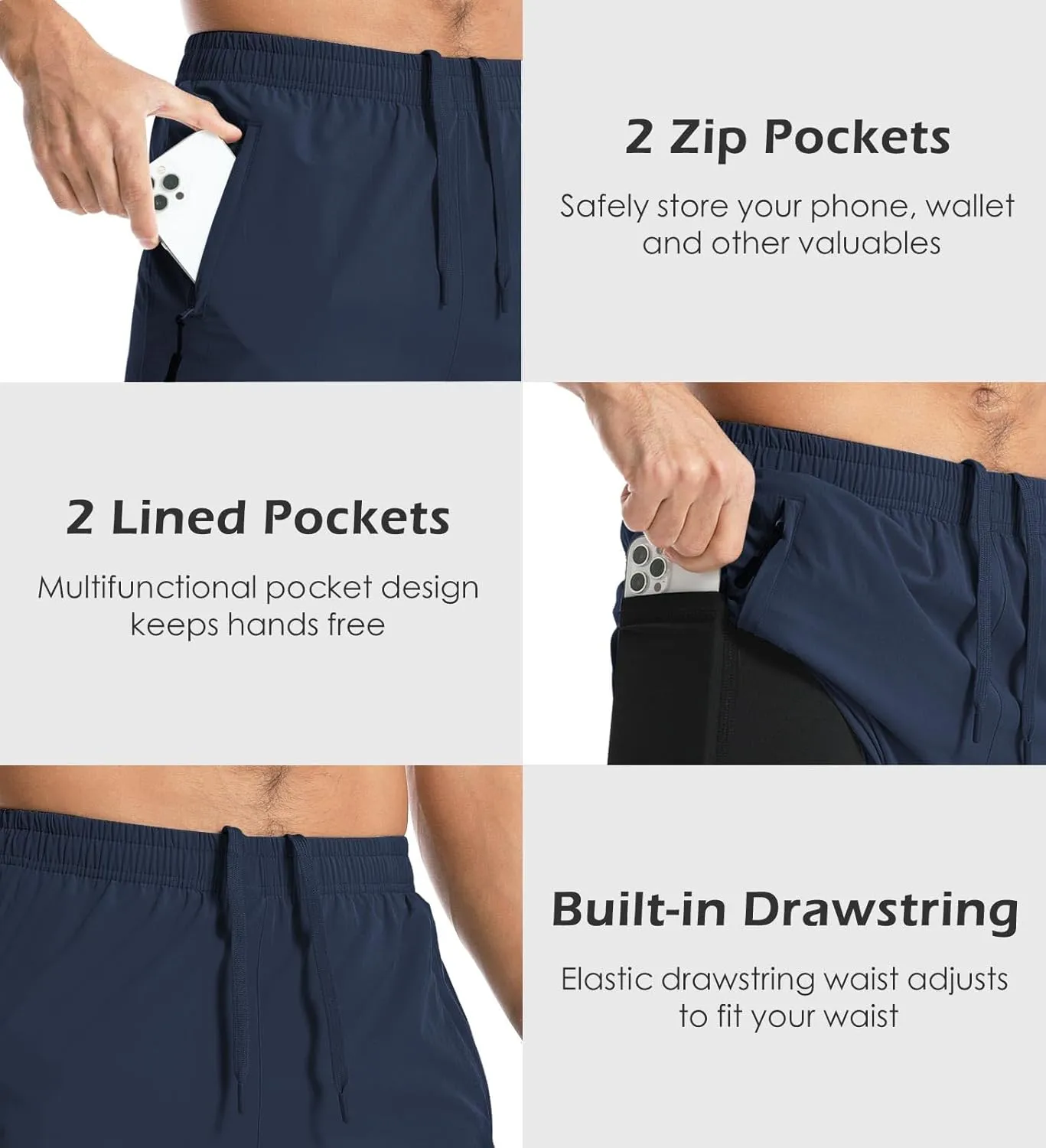 Aolesy Men's Gym Shorts Linerless & Liner - 5" Quick Dry Workout Running Shorts with Zip Pockets Sports Athletic Shorts