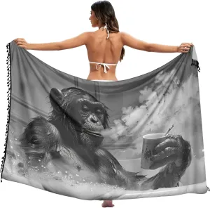Ape Bathtub Black Women Sarong Swimsuit Coverups Chiffon Bikini Wraps Skirt with Tassels L
