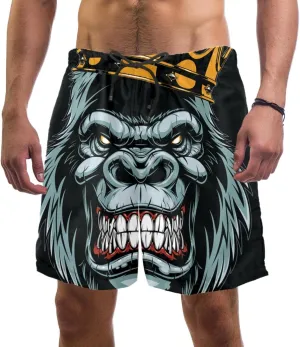 Ape with Crown Quick Dry Swim Trunks Men's Swimwear Bathing Suit Mesh Lining Board Shorts with Pocket, L Multi