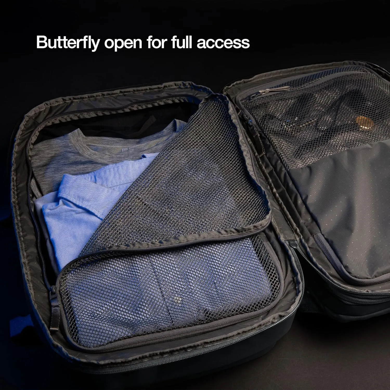 A.R.C. Travel Pack - ReSpun 100% Recycled Polyester, 38L Backpack, RFID-Blocking, Shoe Compartment, Expansion Zipper, Ergonomic Straps, Laptop Compartment for 16” PC/Mac, Travel Pass Through - Navy