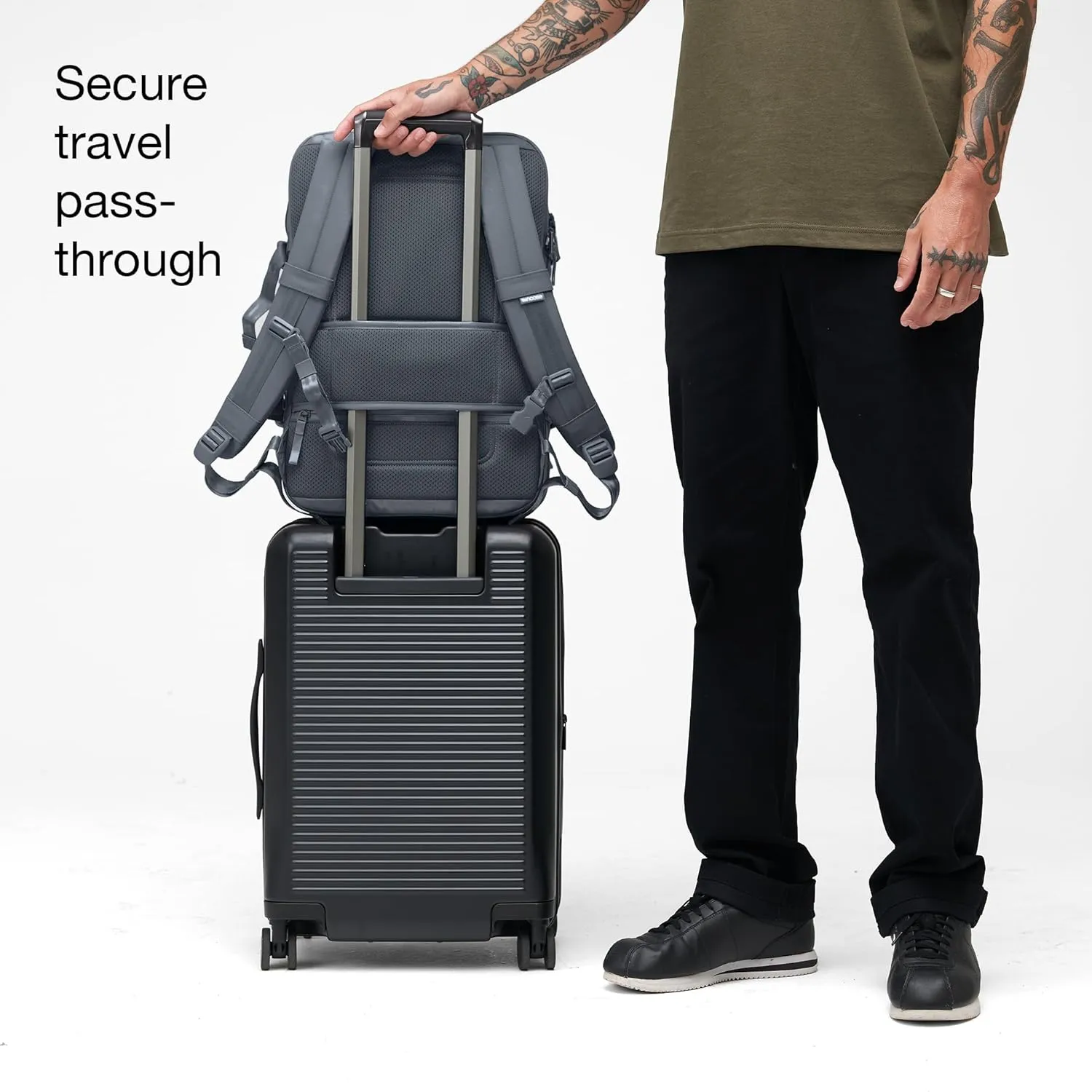 A.R.C. Travel Pack - ReSpun 100% Recycled Polyester, 38L Backpack, RFID-Blocking, Shoe Compartment, Expansion Zipper, Ergonomic Straps, Laptop Compartment for 16” PC/Mac, Travel Pass Through - Navy