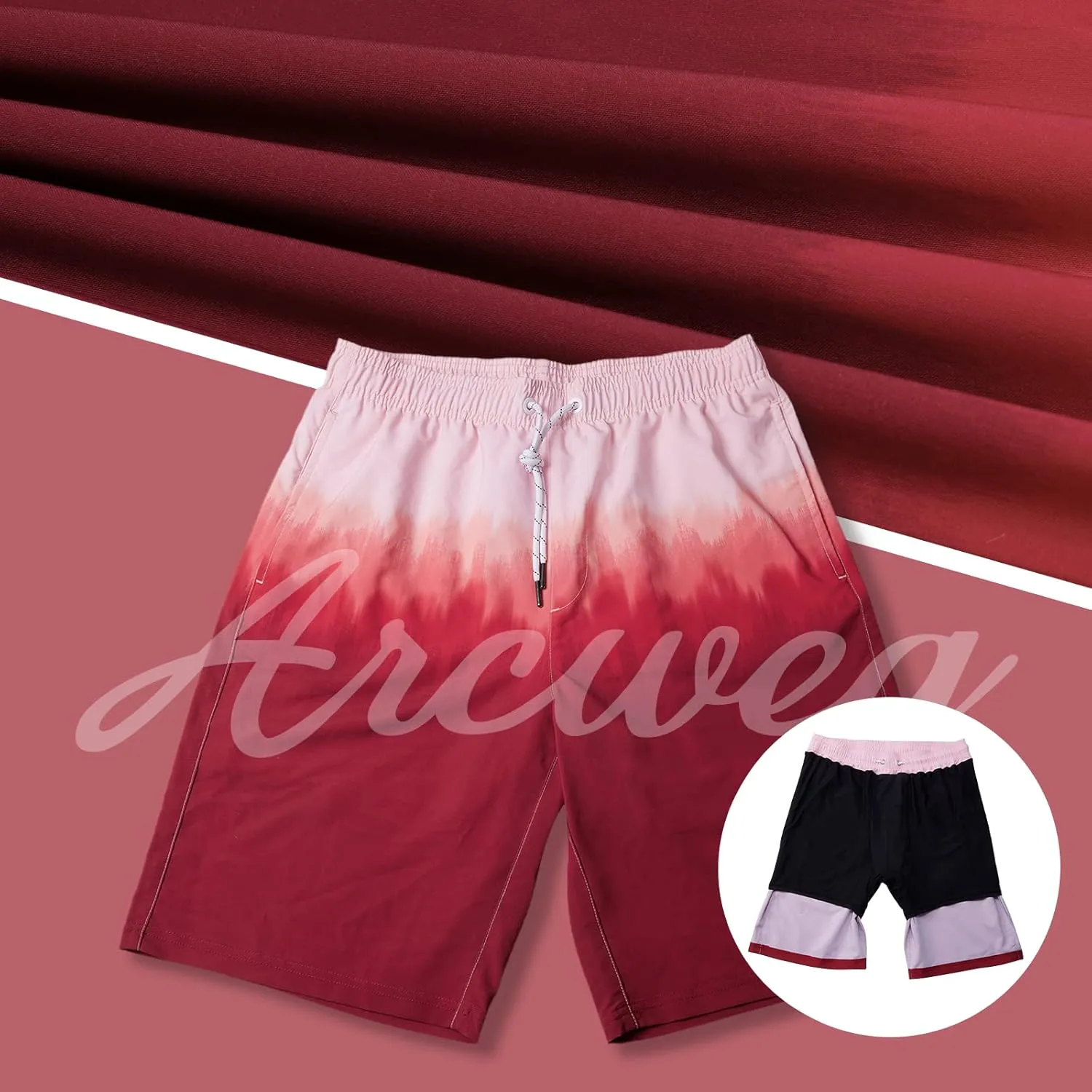 Arcweg Mens Swim Trunks with Compression Liner 2 in 1 9" Swimming Trunks Quick Dry Men's Swimwear for Surfing Summer Beach