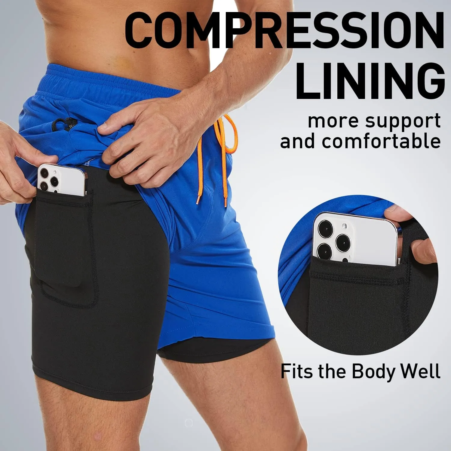 Arcweg Mens Swim Trunks with Compression Liner 2 in 1 Beach Swimming Trunks Quick Dry Swim Shorts with Zipper Pockets
