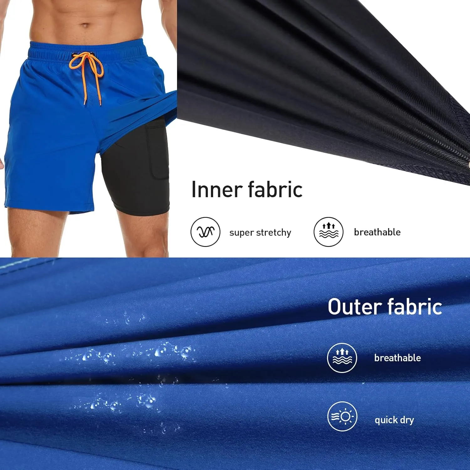 Arcweg Mens Swim Trunks with Compression Liner 2 in 1 Beach Swimming Trunks Quick Dry Swim Shorts with Zipper Pockets