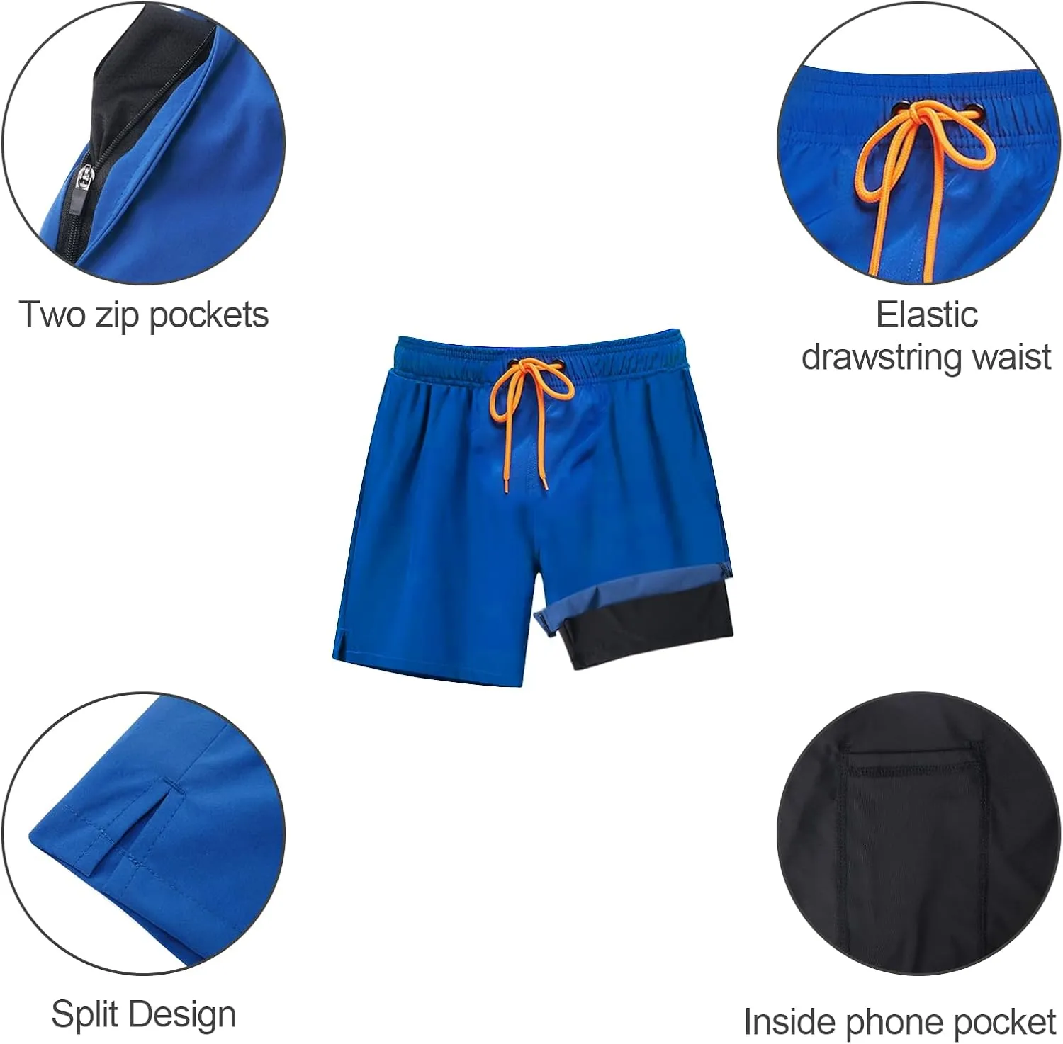 Arcweg Mens Swim Trunks with Compression Liner 2 in 1 Beach Swimming Trunks Quick Dry Swim Shorts with Zipper Pockets