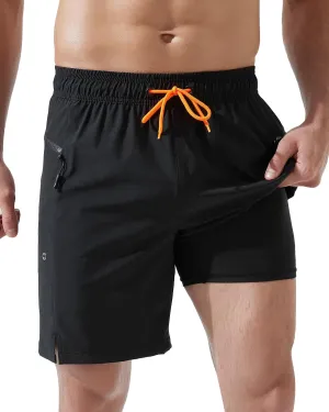 Arcweg Mens Swim Trunks with Compression Liner 7 Inch Quick Dry Beach Swimming Trunks 2 in 1 Swim Shorts with Zipper Pockets