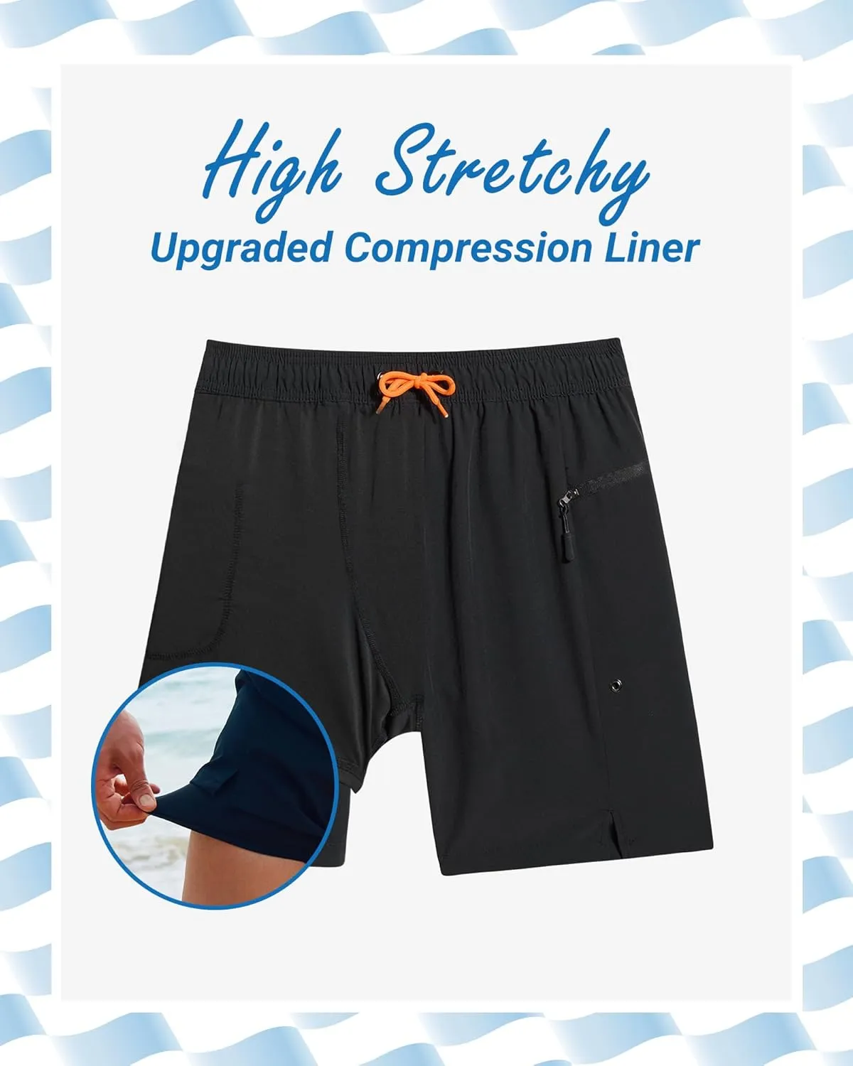 Arcweg Mens Swim Trunks with Compression Liner 7 Inch Quick Dry Beach Swimming Trunks 2 in 1 Swim Shorts with Zipper Pockets