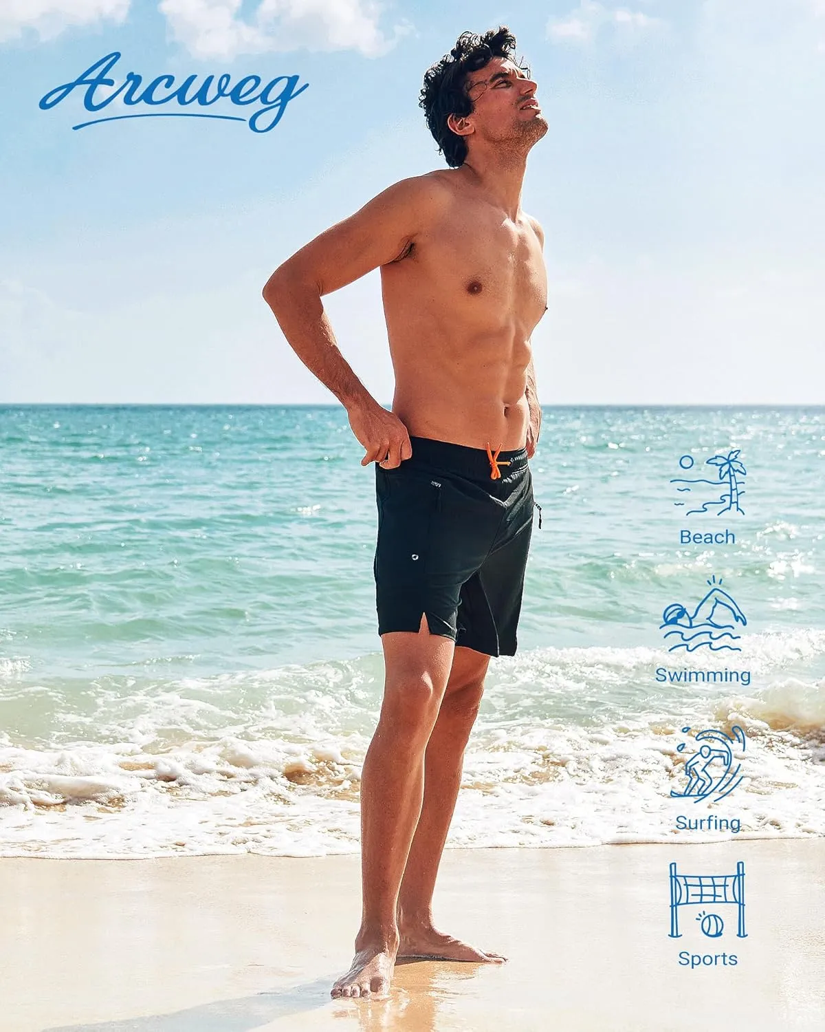 Arcweg Mens Swim Trunks with Compression Liner 7 Inch Quick Dry Beach Swimming Trunks 2 in 1 Swim Shorts with Zipper Pockets