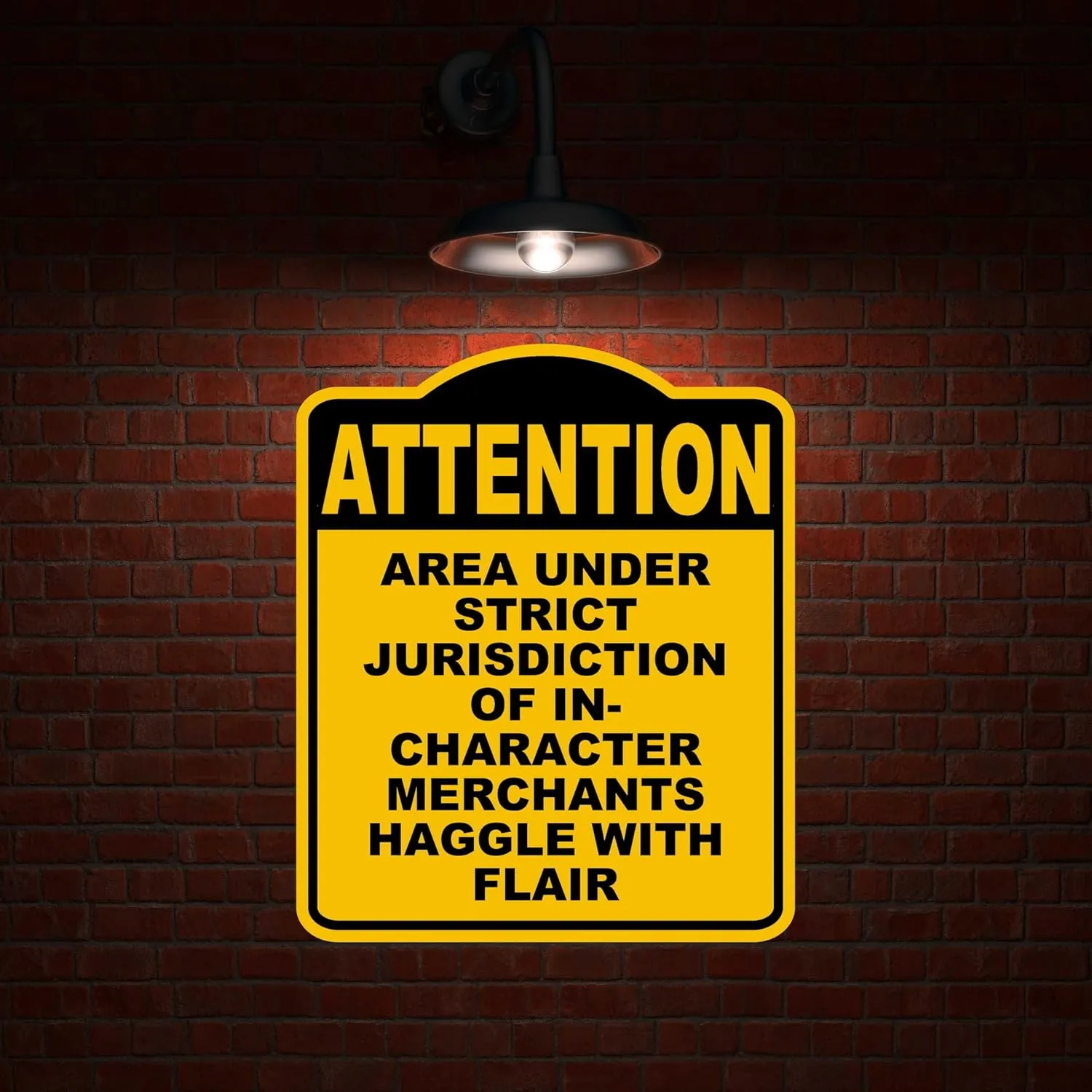 AREA UNDER STRICT JURISDICTION OF IN-CHARACTER MERCHANTS HAGGLE WITH FLAIR Attention Yellow Black Aluminum Composite Sign 15 x 18 inches