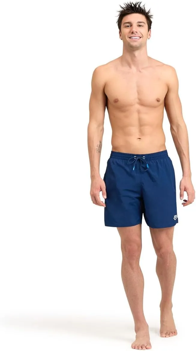 ARENA Men's Icons Solid Beach Short Boxers Swimming Bermuda with Mesh Inner Brief, Side Pockets, Pool Beach Vacation Swimsuit