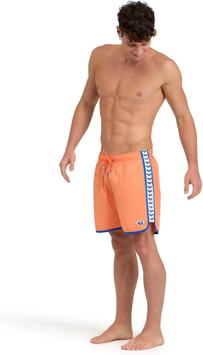 ARENA Men's Icons Team Stripe Beach Short Boxers Swimming Bermuda with Mesh Inner Brief, Back Pocket, Pool Beach Vacation