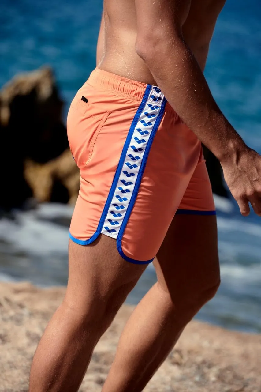 ARENA Men's Icons Team Stripe Beach Short Boxers Swimming Bermuda with Mesh Inner Brief, Back Pocket, Pool Beach Vacation