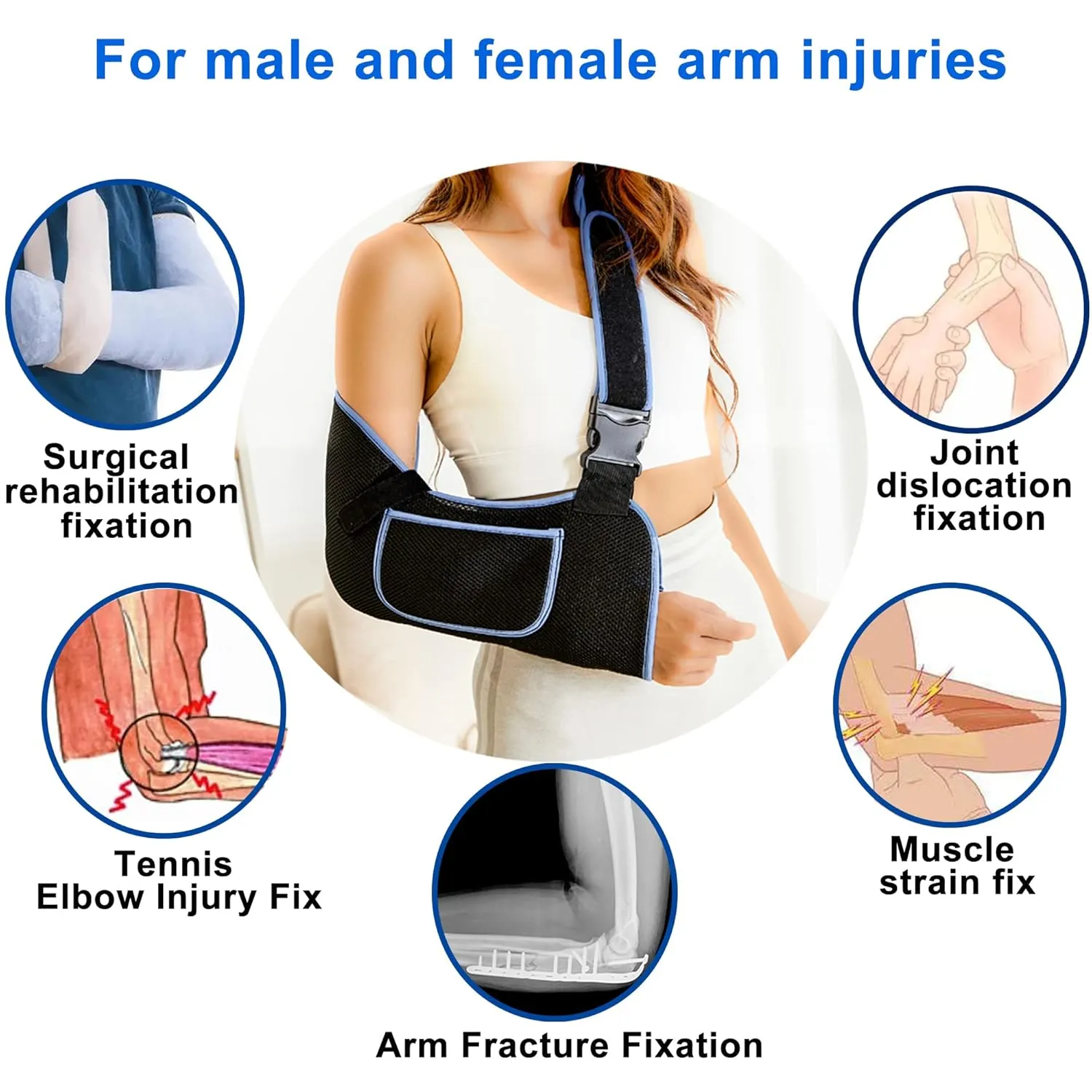 Arm Sling Shoulder Immobilizer-Rotator Cuff Support Brace-Comfortable Medical Sling for Shoulder Injury,Left and Right Arm,Men and Women,for Broken,Dislocated,Fracture,Strain(Large)
