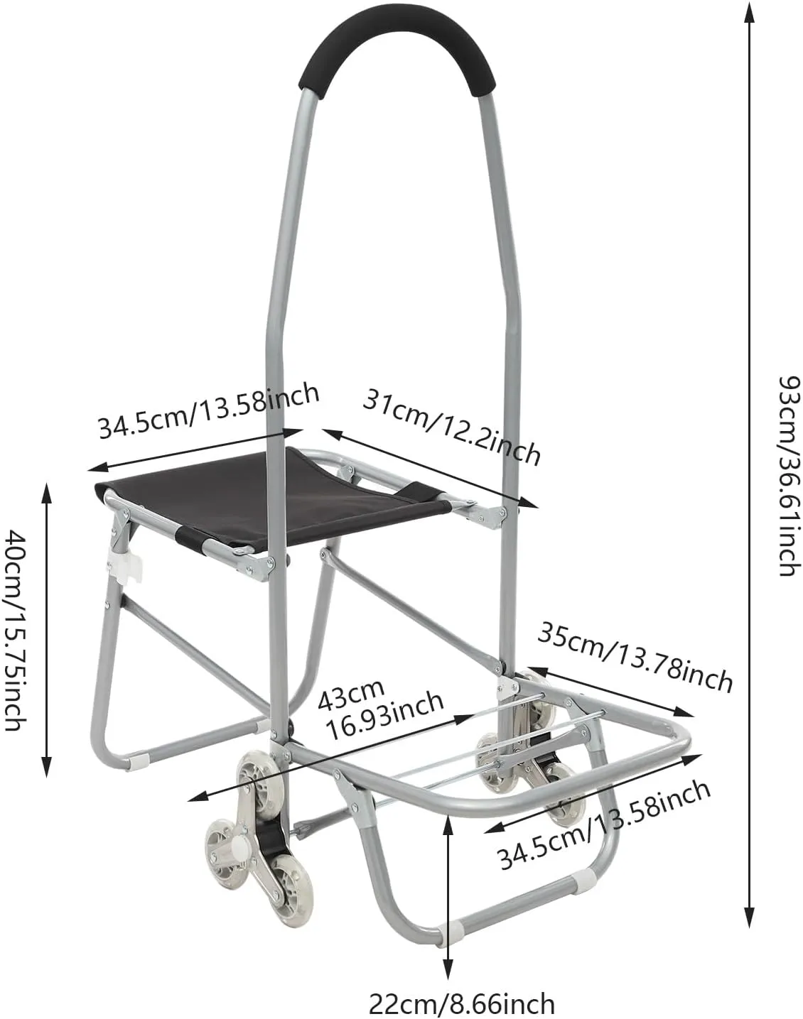 Art Cart with Drawing Storage Bag, Rolling Art Cart with Three-Wheel Design, Folding Wheeled Portable Rolling Chair/Art Cart, Rolling Storage Cart for Mall Shopping, Outdoor Painting (Silver)