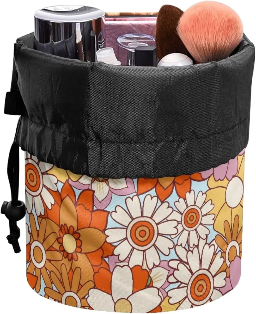 artificial flower drawstring makeup bag opens flat travel essentials for women round makeup bag washable makeup bag barrel drawstring makeup bag travel toiletry bag drawstring bags