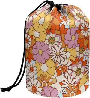 artificial flower drawstring makeup bag opens flat travel essentials for women round makeup bag washable makeup bag barrel drawstring makeup bag travel toiletry bag drawstring bags