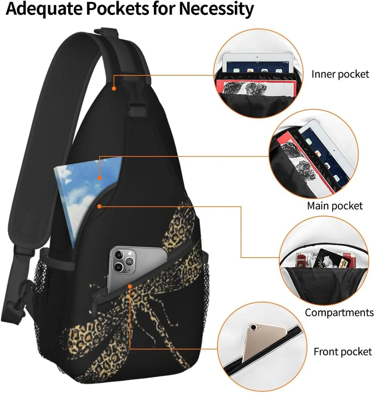 ASYG Dragonfly Sling Bag Crossbody Chest Daypack Casual Backpack Women Shoulder Bag For Travel Hiking Shopping Yoga