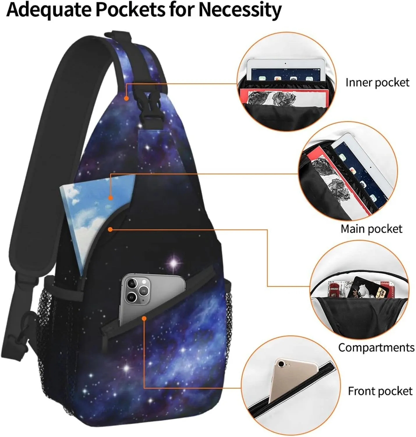 ASYG Galaxy Printed Sling Bag Star Crossbody Chest Daypack Casual Backpack Women Shoulder Bag For Travel Picnic