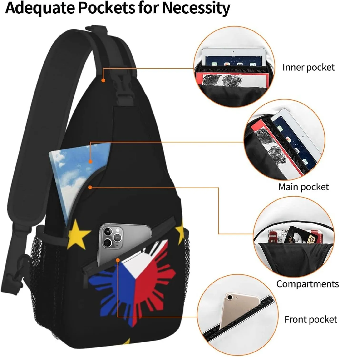 ASYG Philippine Sling Bag Philippine Flag Crossbody Chest Daypack Casual Backpack Filipino Shoulder Bag For Travel Picnic