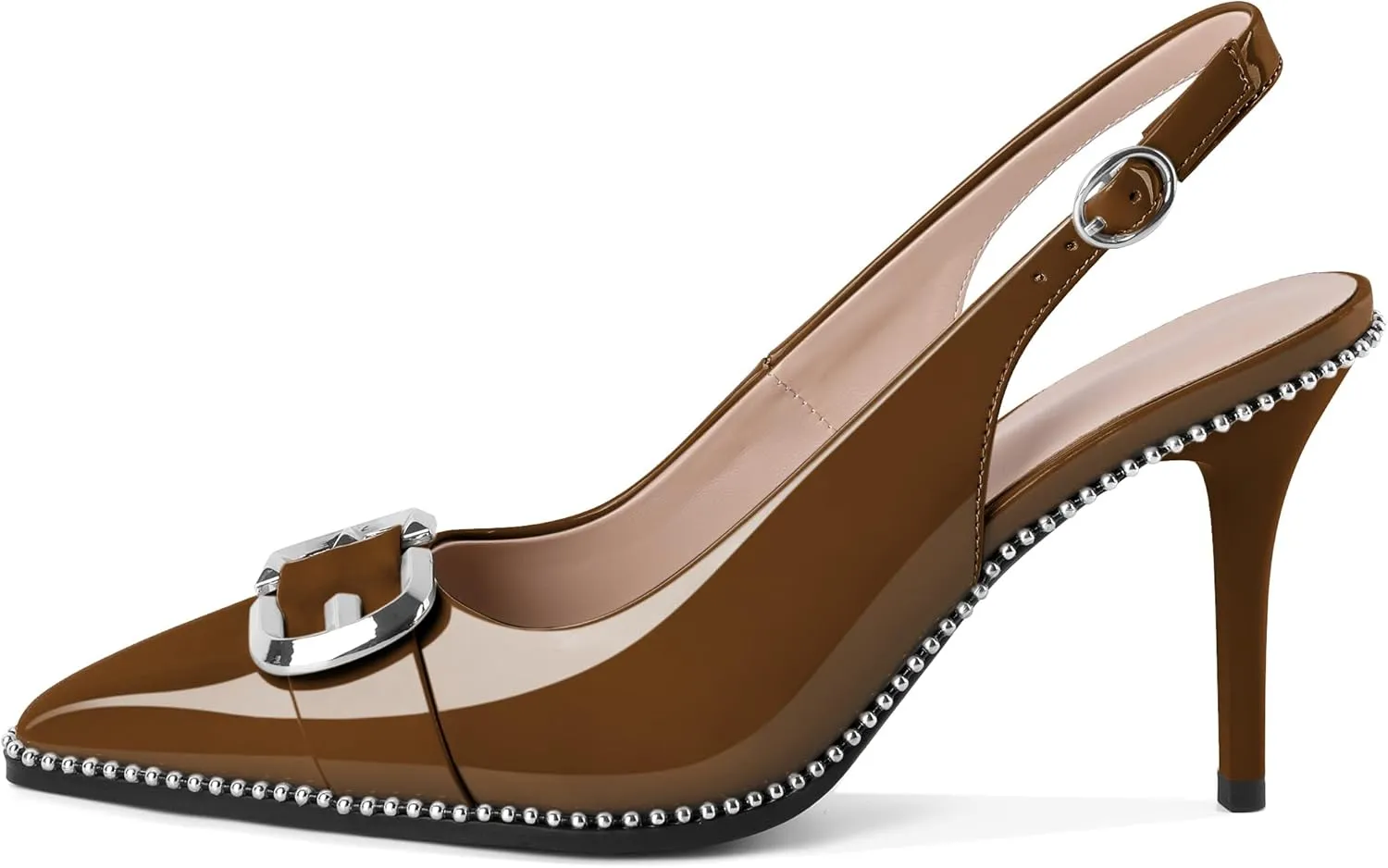 AUMOTED Women Slingback Heels Stilettos High Heel Beaded Pumps Pointed Toe 3.5 Inch Heels