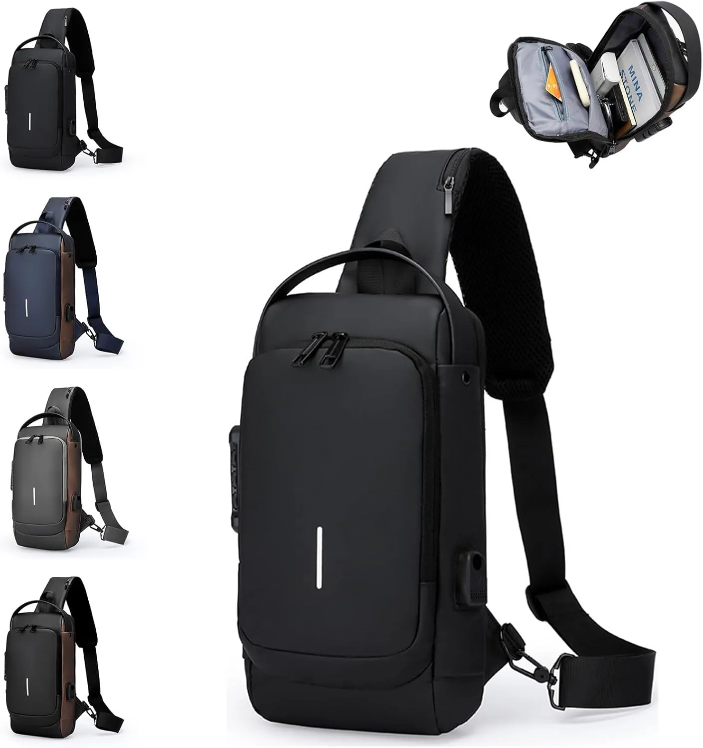 Auricz Bag, Auricz Sling Bag, Carbon Fiber Streamline Anti-Theft Bag, Waterproof Shoulder Crossbody Backpack (A)