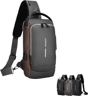 Auricz Bag, Auricz Sling Bag, New Carbon Fiber Streamline Anti-theft Sling Bag, USB Charging Sport Sling Anti Theft Shoulder Bag, Waterproof Shoulder Backpack (Gray)