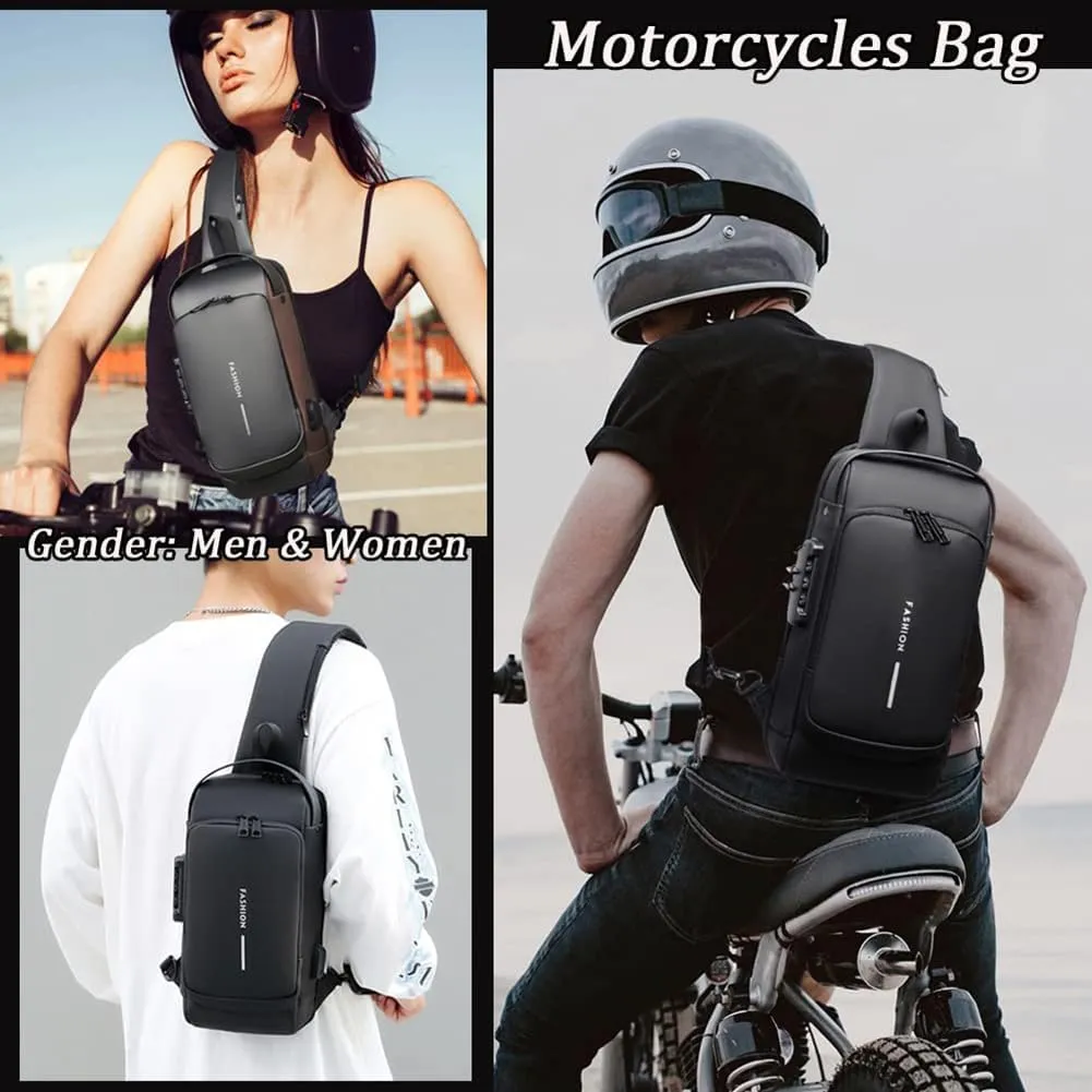 Auricz Bag, Auricz Sling Bag, New Carbon Fiber Streamline Anti-theft Sling Bag, USB Charging Sport Sling Anti Theft Shoulder Bag, Waterproof Shoulder Backpack (Gray)