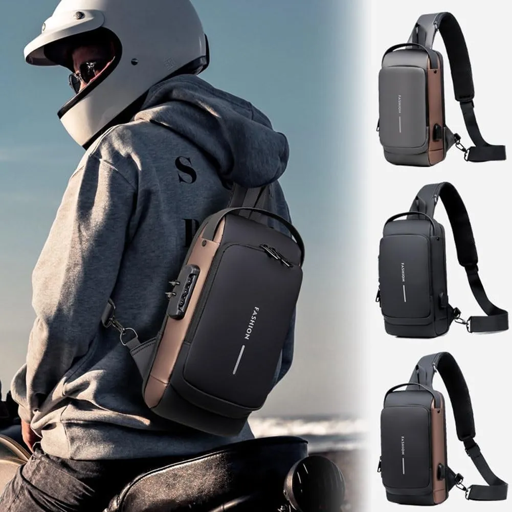 Auricz Bag, New Carbon Fiber Streamline Anti-Theft Sling Bag, USB Sports Crossbody Waterproof Shoulder Backpack(Black)
