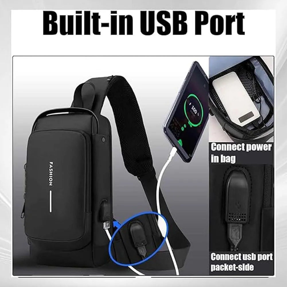 Auricz Bag, New Carbon Fiber Streamline Anti-Theft Sling Bag, USB Sports Crossbody Waterproof Shoulder Backpack(Black)
