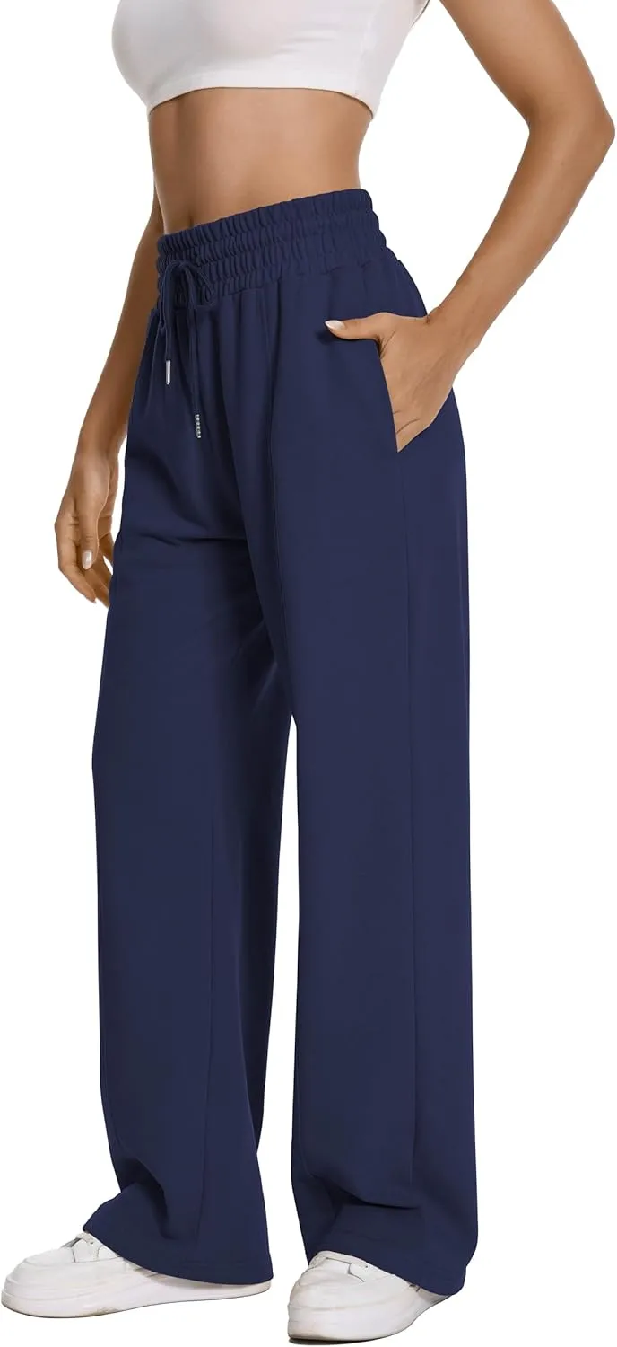 Auriviz Womens High Waisted Drawstring Sweatpants Straight Leg Pants Side Hidden Pockets Sweat Pants 30‘’ Inseam
