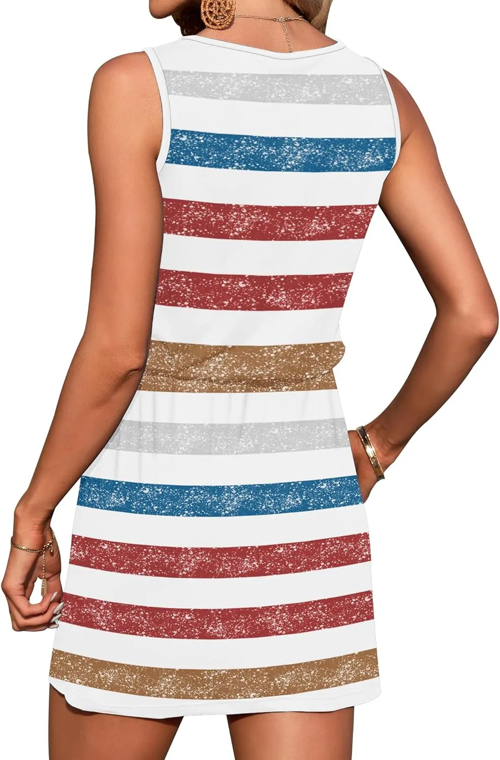 AUSELILY Womens Summer Dress Casual Sleeveless Sundresses Drawstring Waist Beach Cover up Short Swing Dresses with Pockets