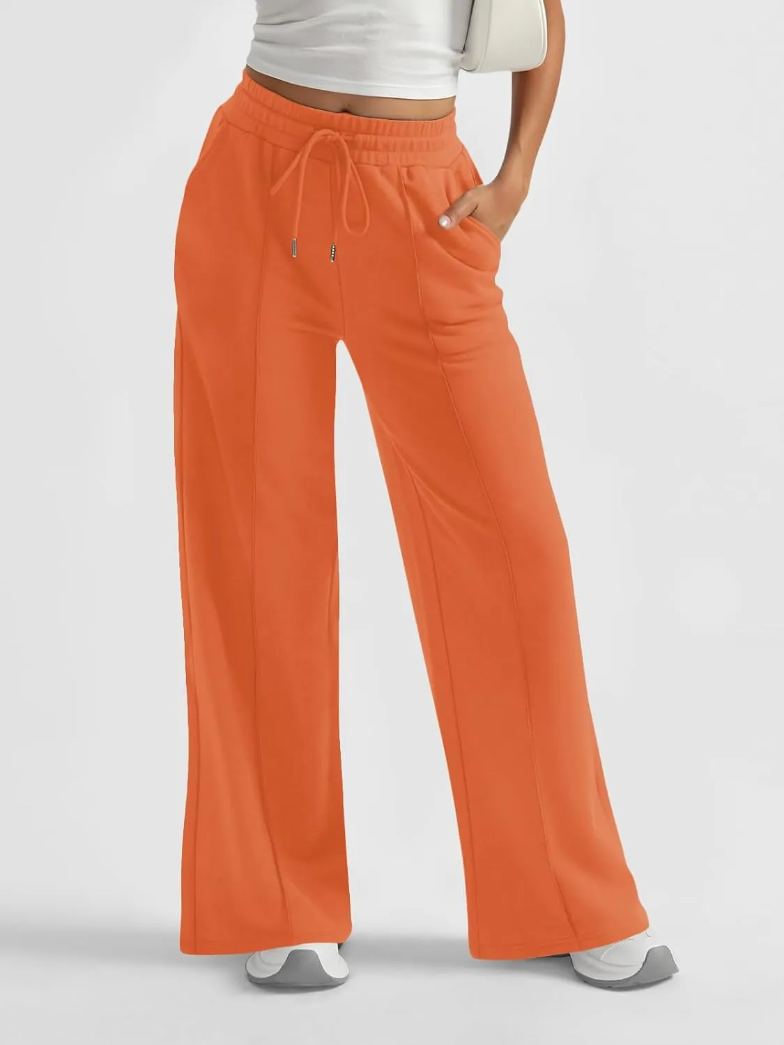 AUTOMET Womens Wide Leg Sweatpants High Waisted Baggy Pants Drawstring Athletic Joggers