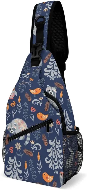 Autumn Forest Sling Bag for Women Men Raccoon Crossbody Shoulder Bag with Anti Theft,Multipurpose Chest Bag for Travel,Hiking,Cycling,Camping