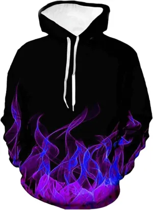 Aymnlox Mens Casual Sweatshirt Fashion 3D Flame Print Long Sleeve Hoodies Winter Warm Drawstring Sweatshirt With Pockets