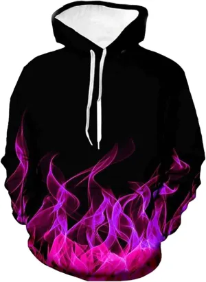 Aymnlox Mens Casual Sweatshirt Fashion 3D Flame Print Long Sleeve Hoodies Winter Warm Drawstring Sweatshirt With Pockets