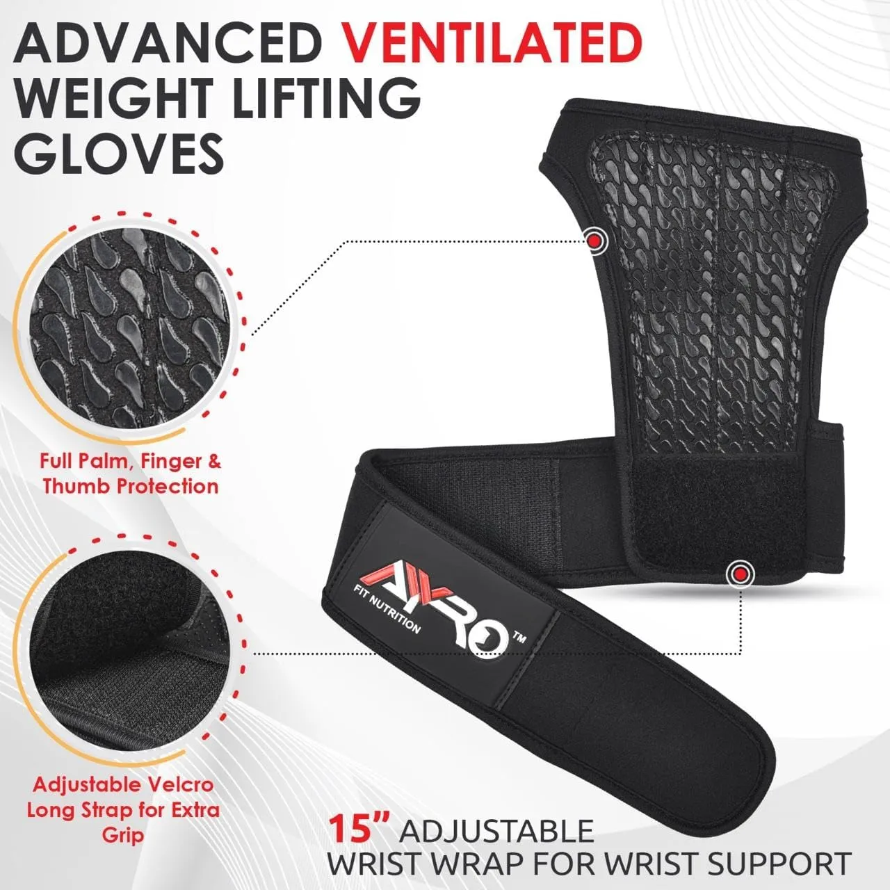 AYRO Ventilated Weightlifting Workout Gloves for Men & Women, Gym Gloves with Built-in Wrist Wraps for Men & Women-Best for Weightlifting, Gym Fitness, Hand Support & Cross Training