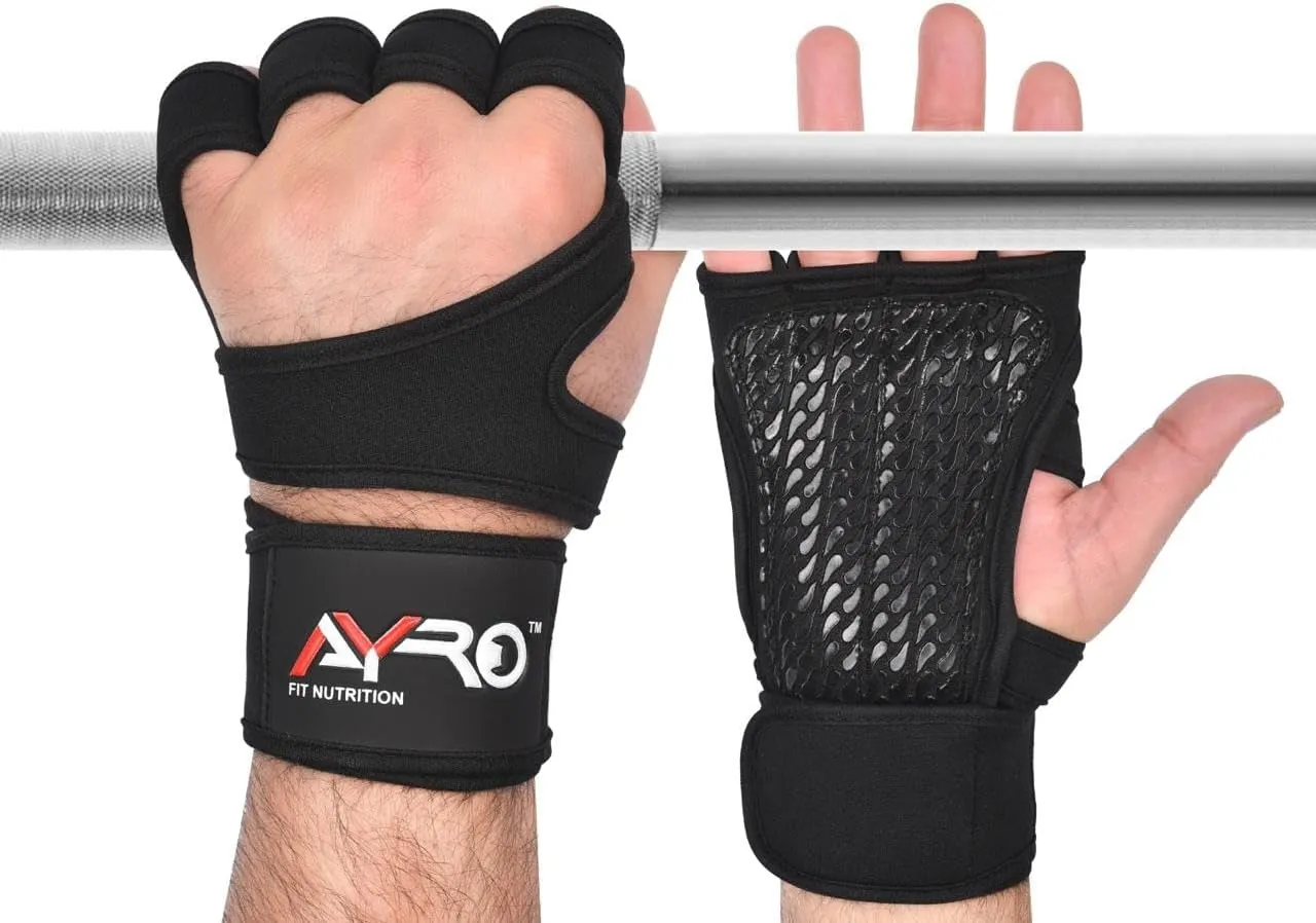 AYRO Ventilated Weightlifting Workout Gloves for Men & Women, Gym Gloves with Built-in Wrist Wraps for Men & Women-Best for Weightlifting, Gym Fitness, Hand Support & Cross Training