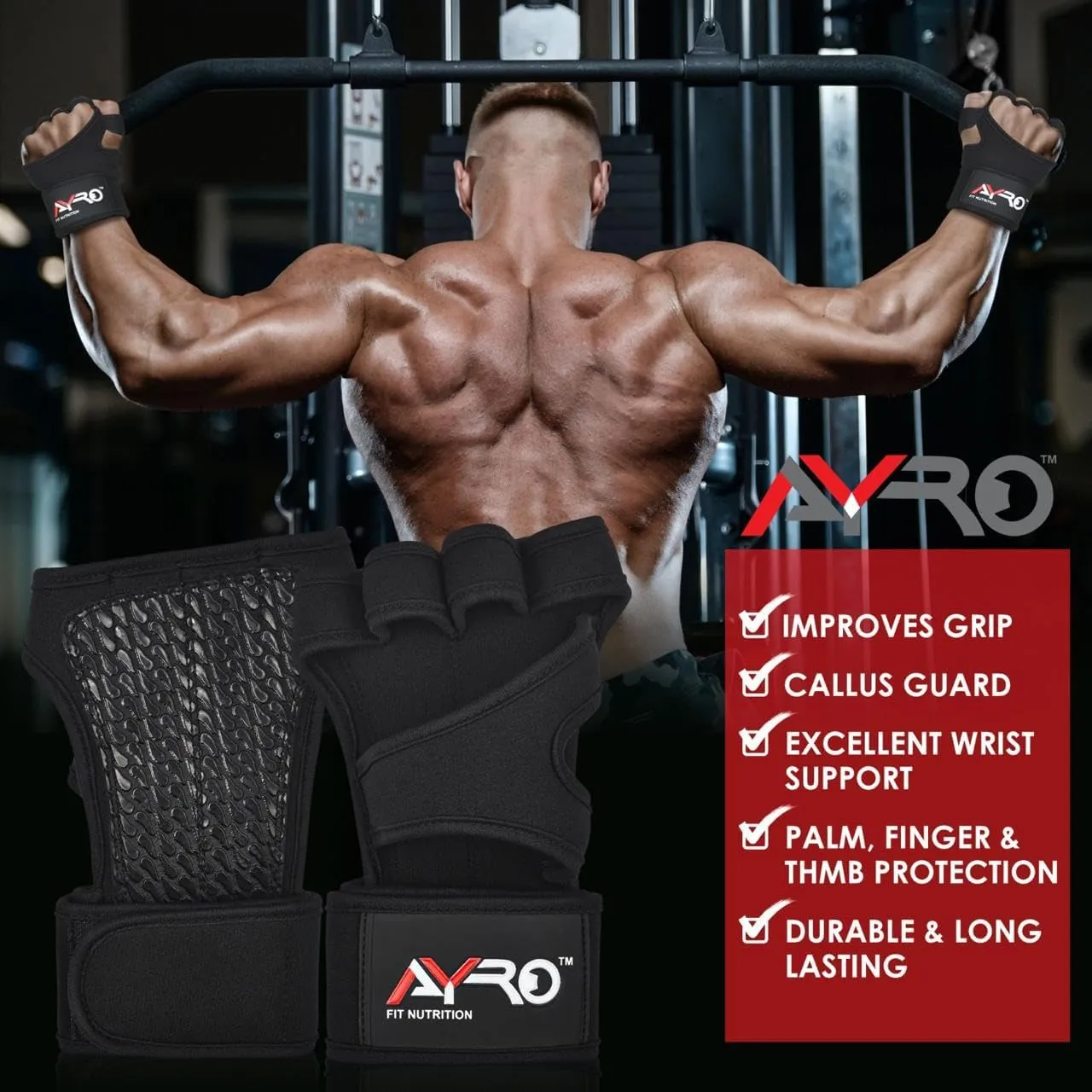 AYRO Ventilated Weightlifting Workout Gloves for Men & Women, Gym Gloves with Built-in Wrist Wraps for Men & Women-Best for Weightlifting, Gym Fitness, Hand Support & Cross Training