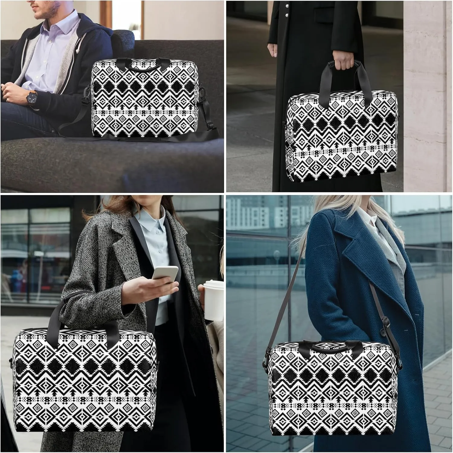 Aztec Black White Western Laptop Sleeve Case 14 15 15.6 inch, Aztec Black White Western Laptop Briefcase Shoulder Bag Waterproof Travel Computer Cover Carrying Bags