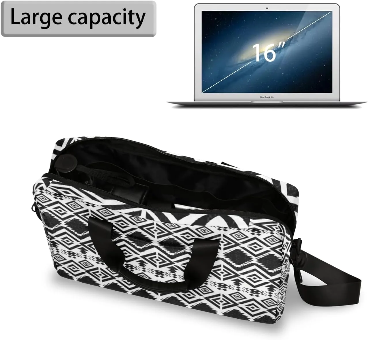 Aztec Black White Western Laptop Sleeve Case 14 15 15.6 inch, Aztec Black White Western Laptop Briefcase Shoulder Bag Waterproof Travel Computer Cover Carrying Bags