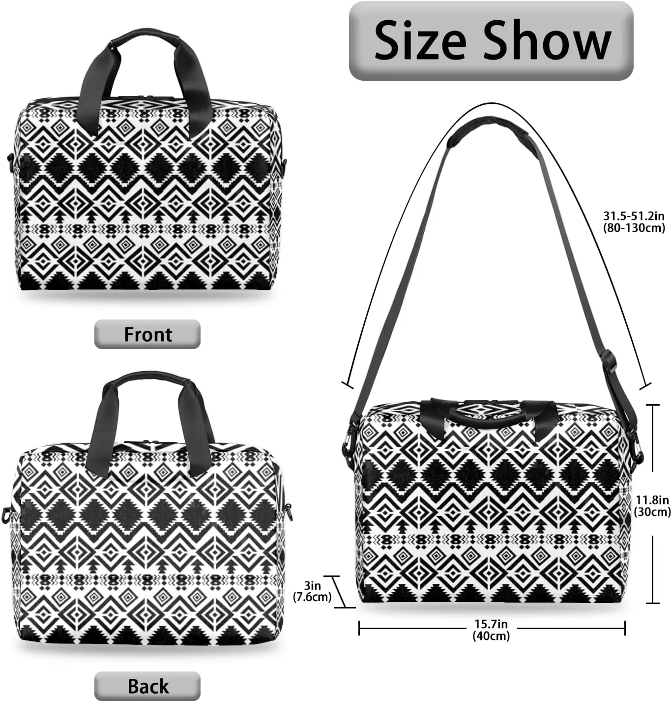 Aztec Black White Western Laptop Sleeve Case 14 15 15.6 inch, Aztec Black White Western Laptop Briefcase Shoulder Bag Waterproof Travel Computer Cover Carrying Bags