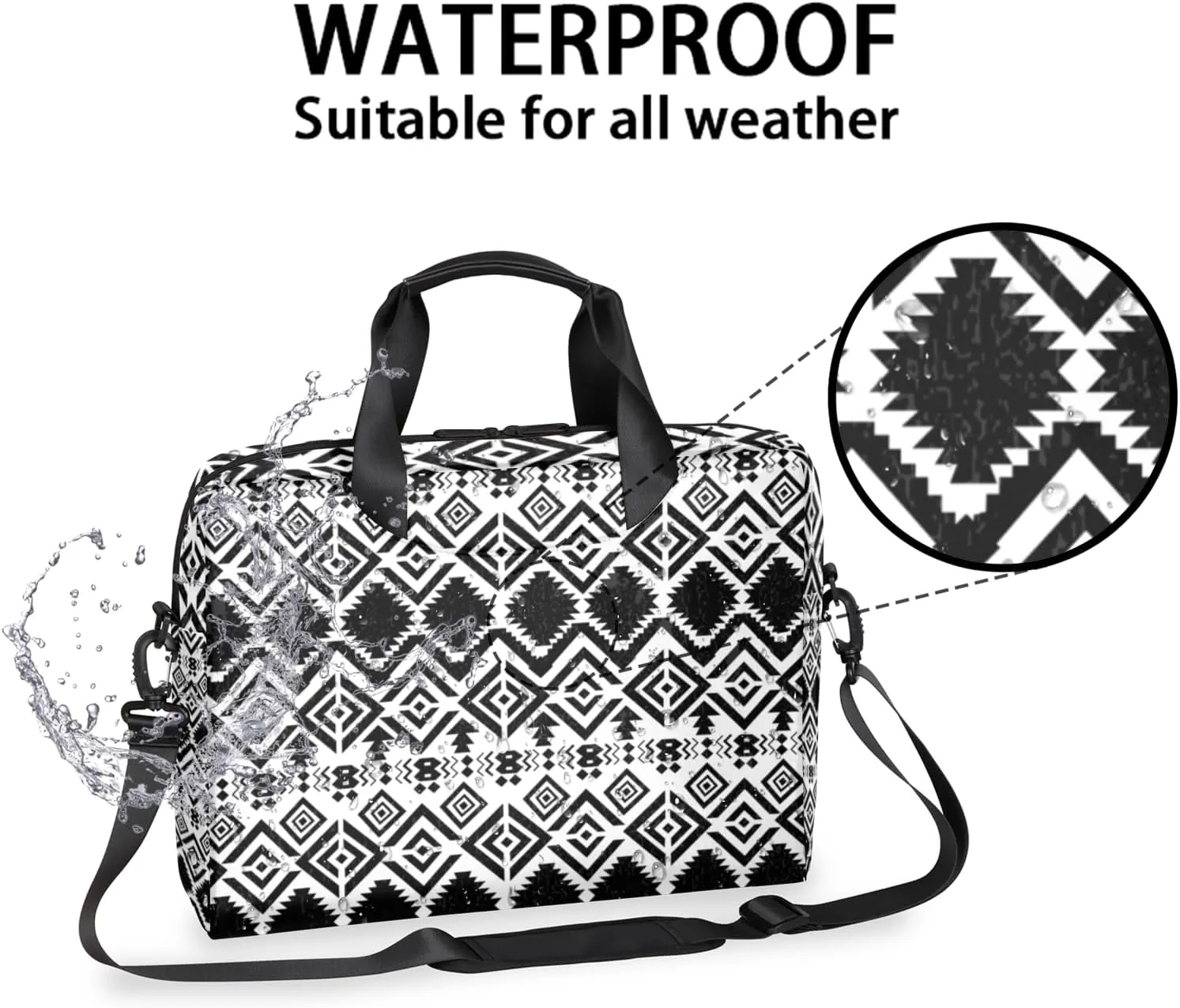 Aztec Black White Western Laptop Sleeve Case 14 15 15.6 inch, Aztec Black White Western Laptop Briefcase Shoulder Bag Waterproof Travel Computer Cover Carrying Bags
