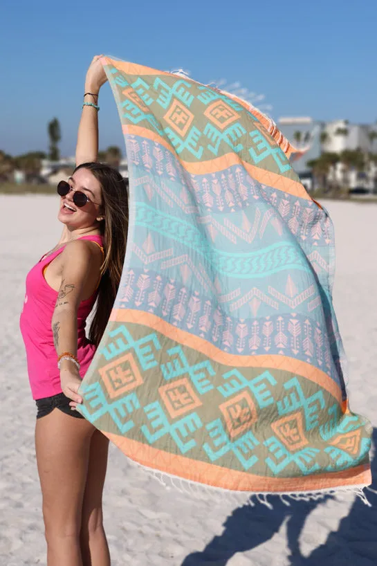 Aztec Pattern Orange - Turkish Towel by Sun Drunk