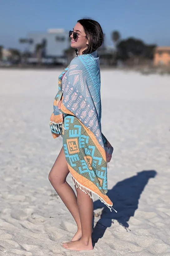 Aztec Pattern Orange - Turkish Towel by Sun Drunk
