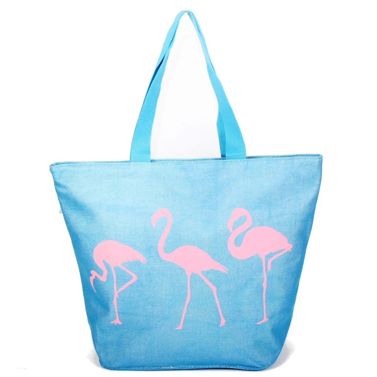 B797 Pink Flamingo Printed Large Beach Tote Bag