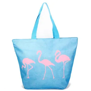 B797 Pink Flamingo Printed Large Beach Tote Bag