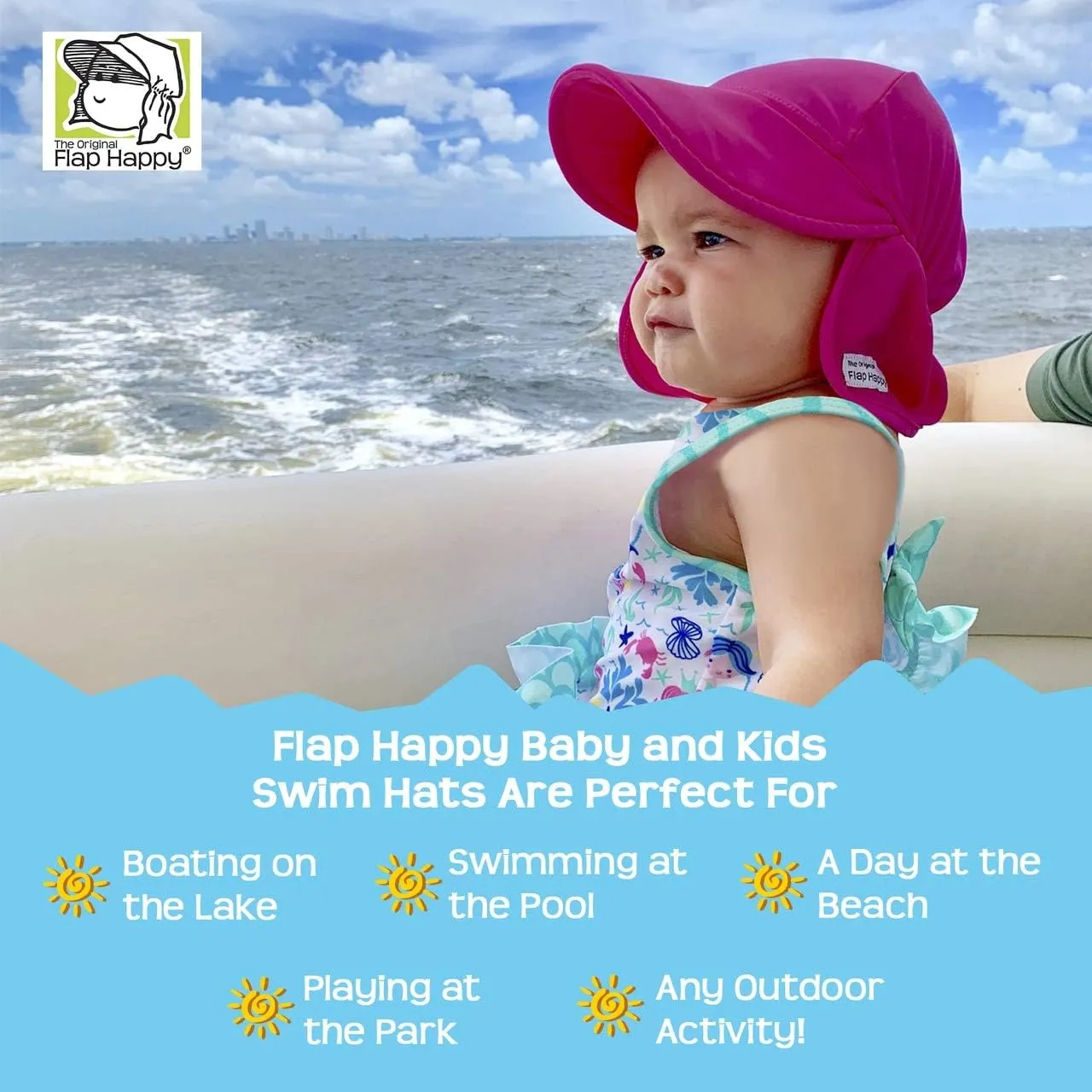 Baby and Childrens Swim Flap Hat UPF 50 , Highest Certified UV Sun Protection, Azo-free dye, Floats on Water